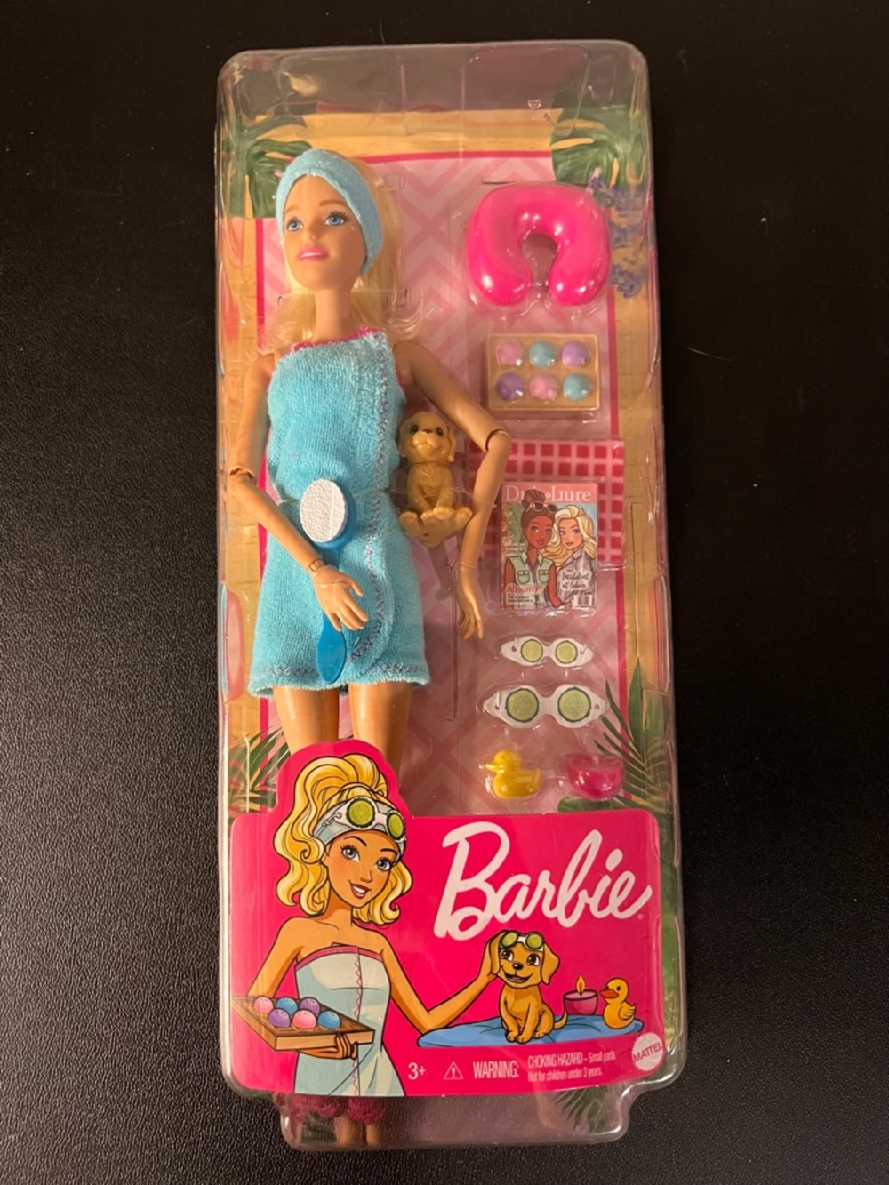 Barbie Spa Doll Blonde Pet Puppy & 9 Accessories Playset NEW